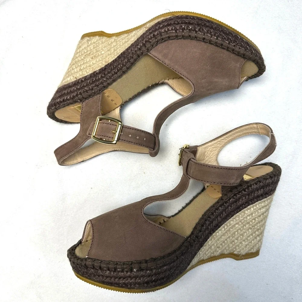 Kanna Espadrille‎ Wedge Sandals Brown Suede Size EU37/US7 Boho Coastal Vacation